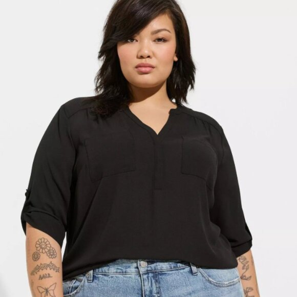 NWT Torrid Harper 3/4 Sleeve Pullover Blouse Deep Black 3X 22-24 - Picture 1 of 8